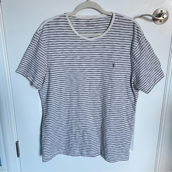 All Saints Gray White Striped Crewneck Short Sleeve T-Shirt - 29953 - Picture 2 of 14